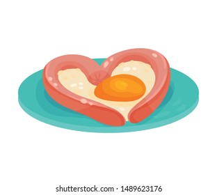 Fried egg with sausage. Vector illustration on a white background.