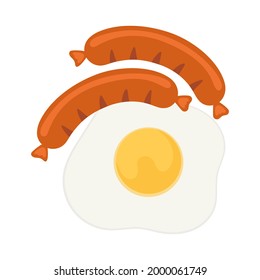 frittiertes Ei und Würstchen einzeln auf weißem Hintergrund, Vektorgrafik
