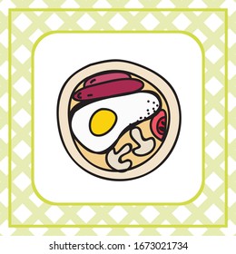 Fried egg sausages and mushrooms. Vector illustration