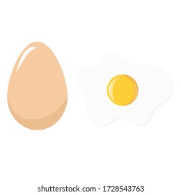 Fried egg, scrambled eggs. Menu, restaurant. Isolated vector art