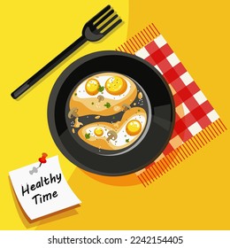 Fried egg, scrambled eggs. Tasty breakfast. Healthy food. Healthy breakfast. Vector illustration.