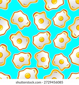 Huevo frito sin patrón. Fondo de patrón de huevo frito con lado soleado. Patrón sin fisuras de Vector de huevos fritos. 
