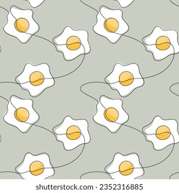 Fried egg seamless pattern vector. Line continuous hand drawn illustration.Snacks outline backdrop. Breakfast background. Food wallpaper, kitchen print, graphic poster, package design.