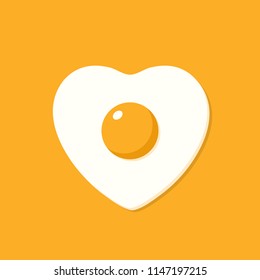 Fried Egg In The Shape Of Heart. Vector Illustration In Cartoon Flat Style