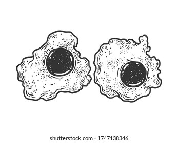 Fried egg sketch engraving vector illustration. T-shirt apparel print design. Scratch board imitation. Black and white hand drawn image.