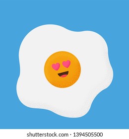 Fried Egg with Smiling Face With Heart-Eyes Emoji Vector Illustration Flat