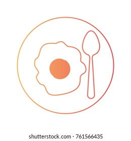 fried egg with spoon on dish in degraded orange to magenta color contour