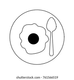 fried egg with spoon on dish in black dotted silhouette on white background