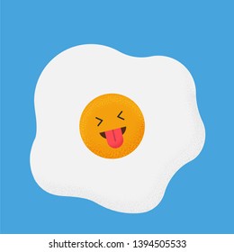 Fried Egg with Squinting Face With Tongue Emoji Vector Illustration Flat