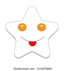 Fried egg star shape smiling with tongue.