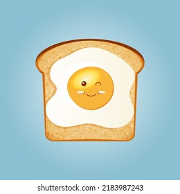 Fried egg toast with kawaii emotion