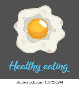 Fried egg vector with Healthy eating blue text in gray background