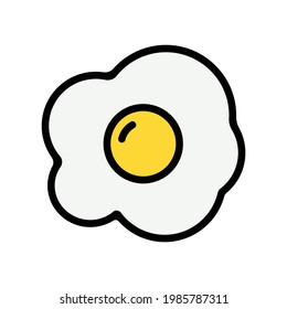 Fried Egg Vector Icon in Filled Line Style. Fried eggs are a cooked dish in which eggs are removed from their shells and placed into a frying pan and fried. Vector icon for app, web, game.