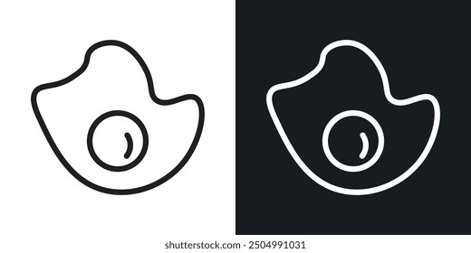 Fried egg vector icon set black and white filled and outlined style.