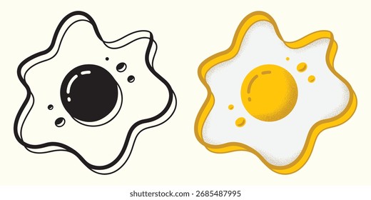 Ilustração De Vetor De Ovo Frito Em Cores E Contorno