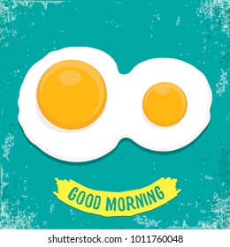 Fried Egg vector illustration. good morning concept. breakfast fried chicken egg with a orange yolk in the center of the fried egg flat laying on grunge azure background. top view