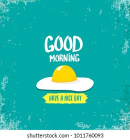 Fried Egg vector illustration. good morning concept. breakfast fried chicken egg with a orange yolk in the center of the fried egg flat laying on grunge azure background. top view