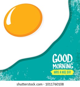 Fried Egg vector illustration. good morning concept. breakfast fried chicken egg with a orange yolk in the center of the fried egg flat laying on grunge azure background. top view