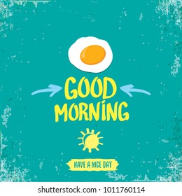 Fried Egg vector illustration. good morning concept. breakfast fried chicken egg with a orange yolk in the center of the fried egg flat laying on grunge azure background. top view