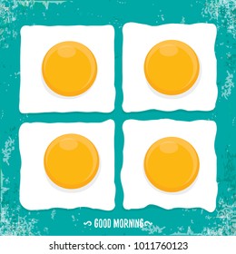 Fried Egg vector illustration. good morning concept. breakfast fried chicken egg with a orange yolk in the center of the fried egg flat laying on grunge azure background. top view