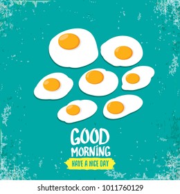 Fried Egg vector illustration. good morning concept. breakfast fried chicken egg with a orange yolk in the center of the fried egg flat laying on grunge azure background. top view