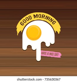 Fried Egg vector illustration. good morning concept. breakfast fried chicken egg with a orange yolk in the center of the fried egg flat laying on wooden table background. top view