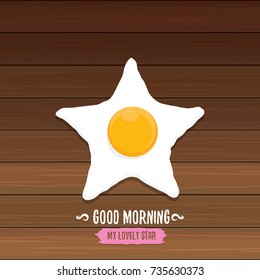 Fried Egg vector illustration. good morning concept. breakfast fried chicken egg with a orange yolk in the center of the fried egg flat laying on wooden table background. top view
