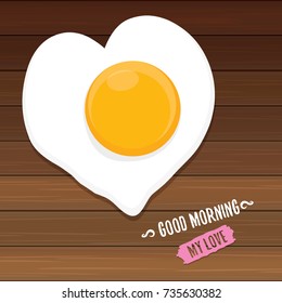 Fried Egg vector illustration. good morning concept. breakfast fried chicken egg with a orange yolk in the center of the fried egg flat laying on wooden table background. top view