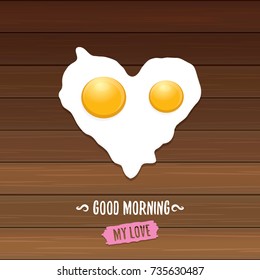 Fried Egg vector illustration. good morning concept. breakfast fried chicken egg with a orange yolk in the center of the fried egg flat laying on wooden table background. top view