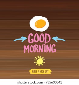 Fried Egg vector illustration. good morning concept. breakfast fried chicken egg with a orange yolk in the center of the fried egg flat laying on wooden table background. top view