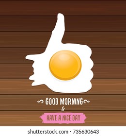 Fried Egg vector illustration. good morning concept. breakfast fried chicken egg with a orange yolk in the center of the fried egg flat laying on wooden table background. top view