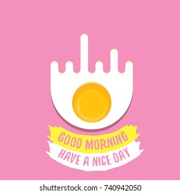 Fried Egg vector illustration. good morning concept. breakfast fried chicken egg with a orange yolk in the center of the fried egg flat laying on pink background. top view