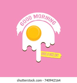 Fried Egg vector illustration. good morning concept. breakfast fried chicken egg with a orange yolk in the center of the fried egg flat laying on pink background. top view