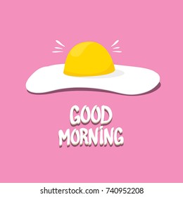 Fried Egg vector illustration. good morning concept. breakfast fried chicken egg with a orange yolk in the center of the fried egg flat laying on pink background. top view