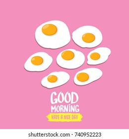 Fried Egg vector illustration. good morning concept. breakfast fried chicken egg with a orange yolk in the center of the fried egg flat laying on pink background. top view
