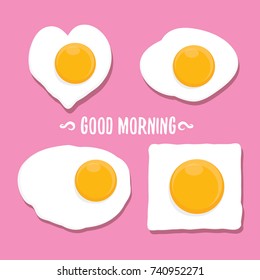 Fried Egg vector illustration. good morning concept. breakfast fried chicken egg with a orange yolk in the center of the fried egg flat laying on pink background. top view
