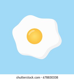 Fried egg vector illustration graphic, sunny side up egg icon isolated on light blue background.