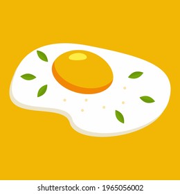 Fried egg, vector illustration isolated on yellow background.