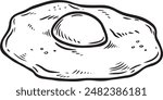 Fried egg vector line drawing isolated on white background.