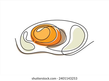 Fried egg vector one line continuous drawing illustration. Hand drawn linear silhouette icon. Minimal design element for print, banner, greeting card,