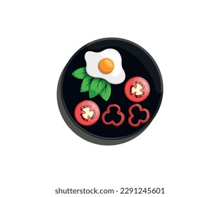 Fried egg with vegetables. Flat style illustration