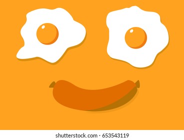 Fried egg is yellow, fried eggs are fried.Smiling Egg