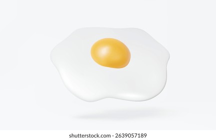 Fried egg with yellow orange yolk 3D vector icon minimal cartoon style isolated on pastel background. protein nutrition healthy breakfast cook freshness realistic design cute. illustration element