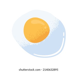 Huevo frito con yema amarilla y proteína, icono de vista superior. Desayuno, comida sana y cocida. Buenos días comiendo. Ilustración textualmente plana vectorial aislada en fondo blanco