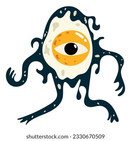 fried egg with yolk eye funny creepy monster with eyes hands character isolated in white background y2k hand drawn vector illustration