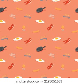 Fried Eggs And Bacon Breakfast Seamless Pattern Gift Wrap Background Wallpaper