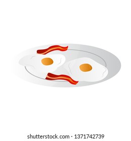 Fried eggs with bacon in a dish. Vector illustration design