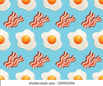 Fried Eggs And Bacon Seamless Pattern : Vector Illustration