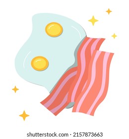 Fried eggs with becon classical breakfast flat vector illustration