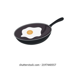 Fried eggs in black pan logo design. Continental breakfast. Top view of fried egg. Culinary food poster card menu template vector design and illustration.